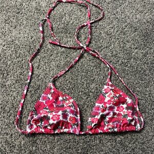 Pink and Red Floral Triangle Bikini Top